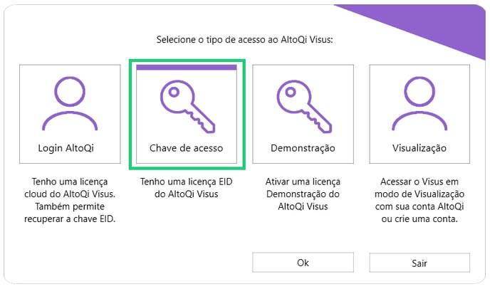 Ativação da licença por chave de acesso