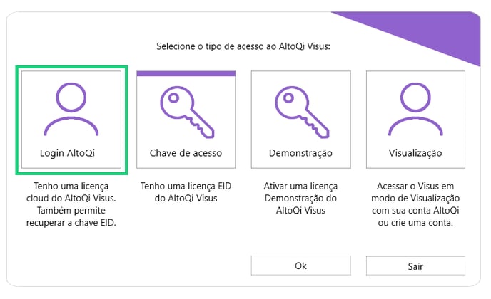 Ativação da licença por login AltoQi