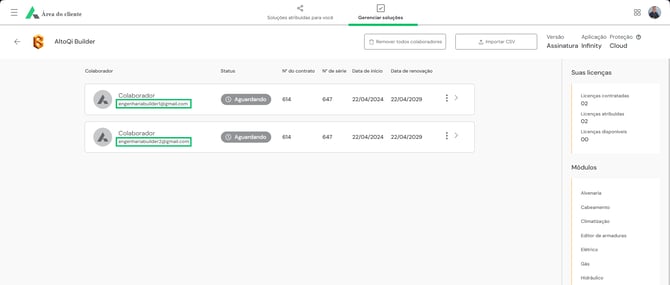 Atribuições de e-mails Área do cliente