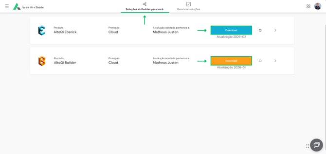 Download do instalador na Área do cliente