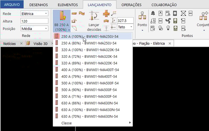Selecionar a peça Barramento Blindado